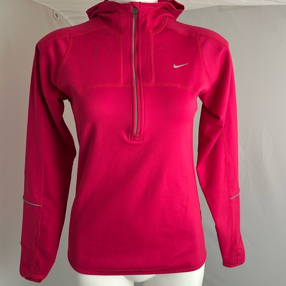 Nike hot pink DriFit fitted half zip pullover hoodie S